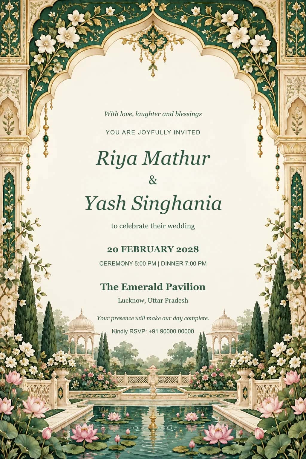 Emerald Pavilion Garden Wedding Invitation