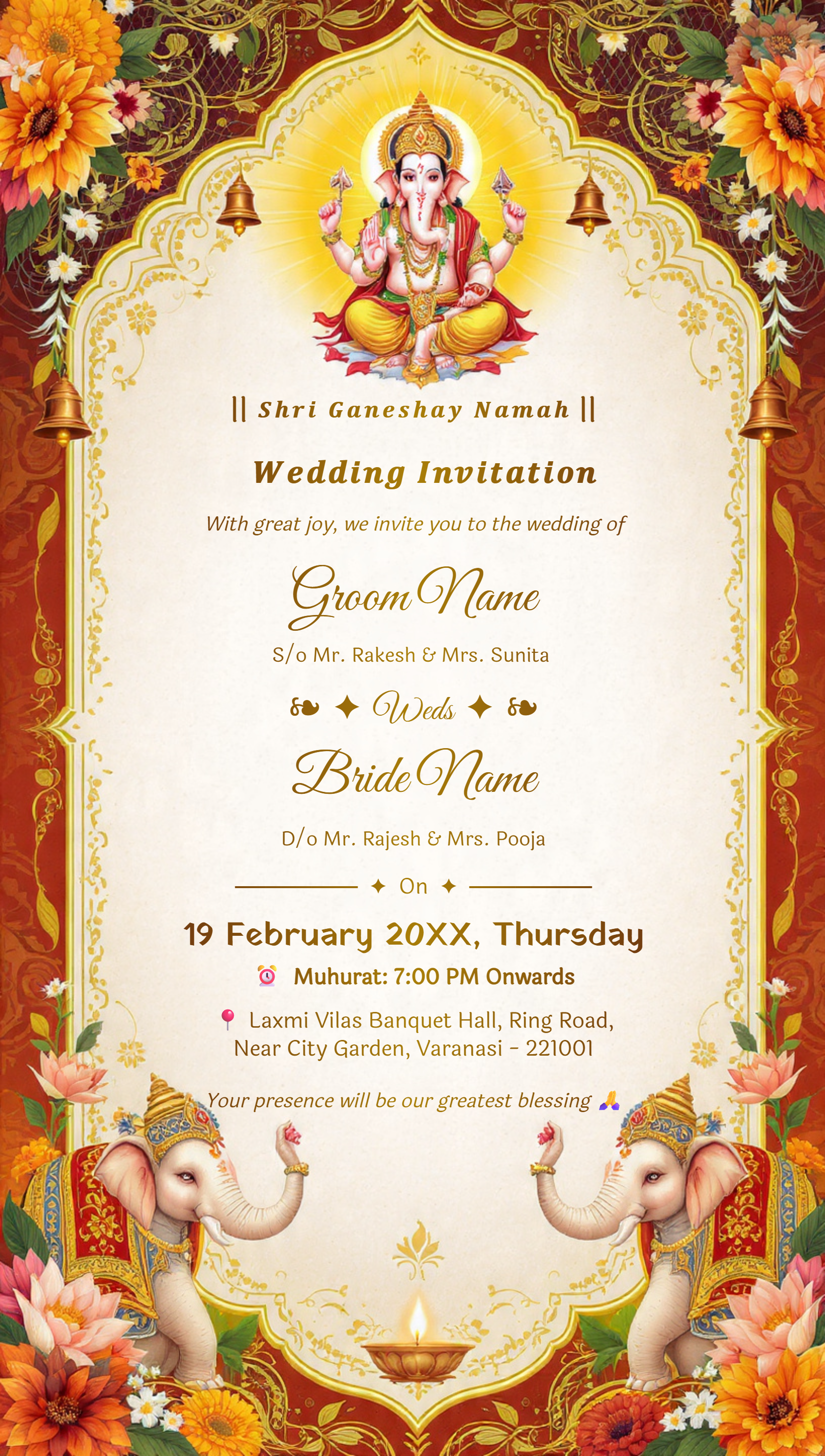 Shri Ganeshaya Namah Hindu wedding invitation card with Ganesh design