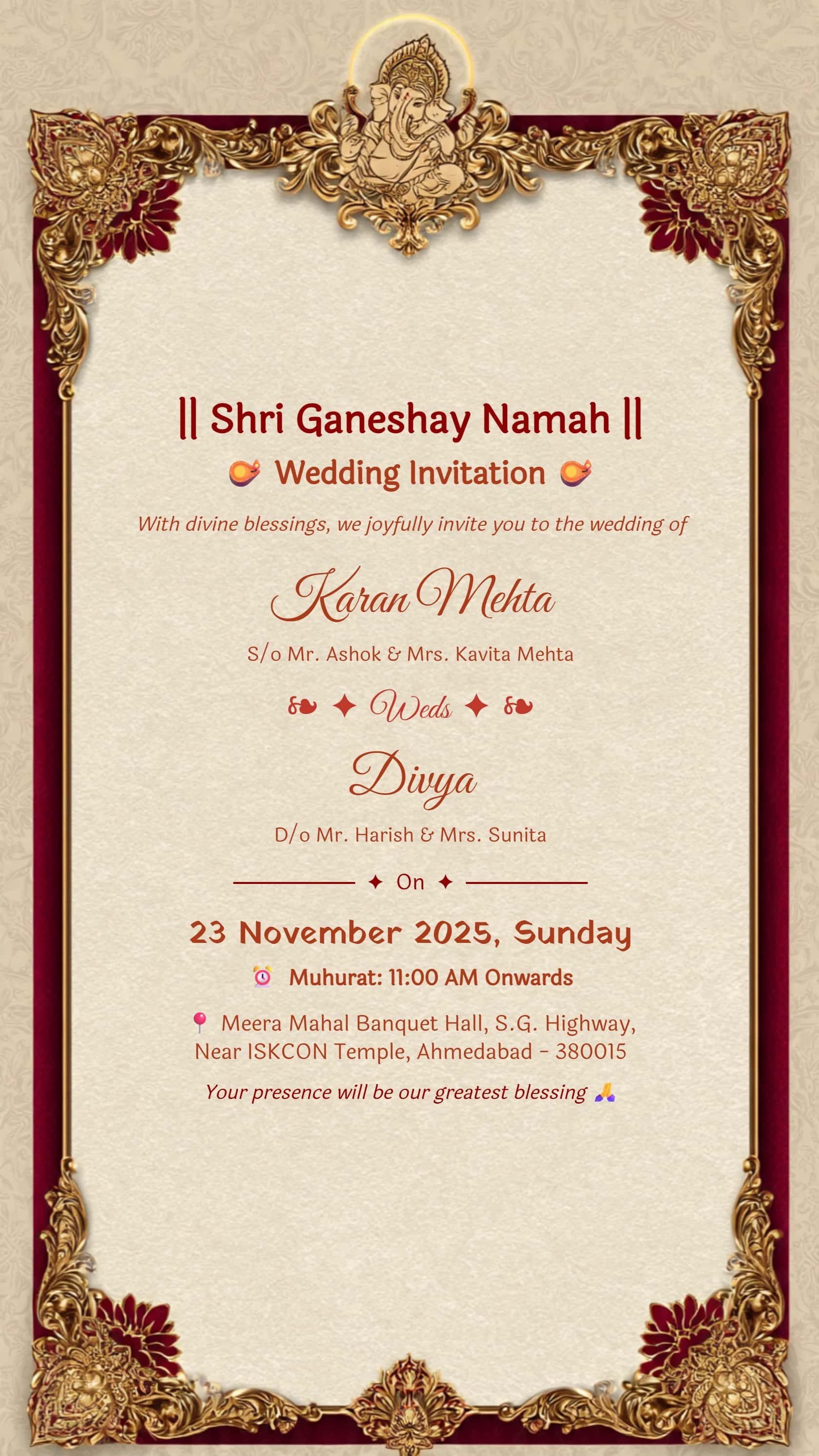 Royal Hindu Wedding Invitation Card 7