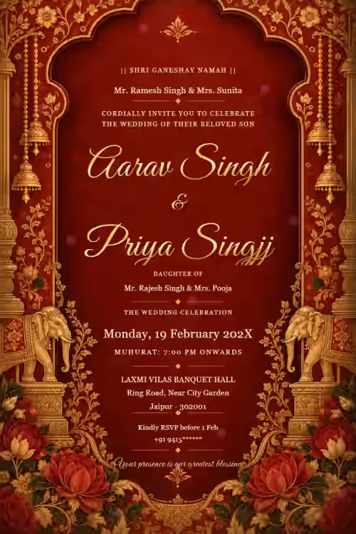 Free Ganesh theme Indian wedding invitation card