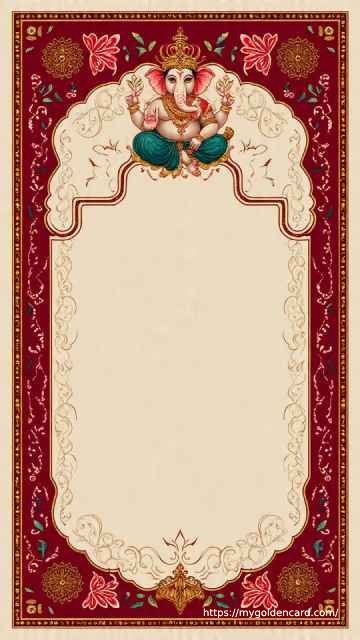 Royal Hindu wedding invitation card featuring Lord Ganesha