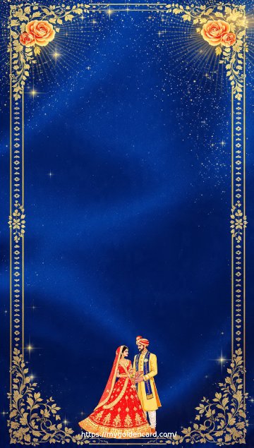 Traditional Indian Wedding Invitation Card in Royal Blue & Gold