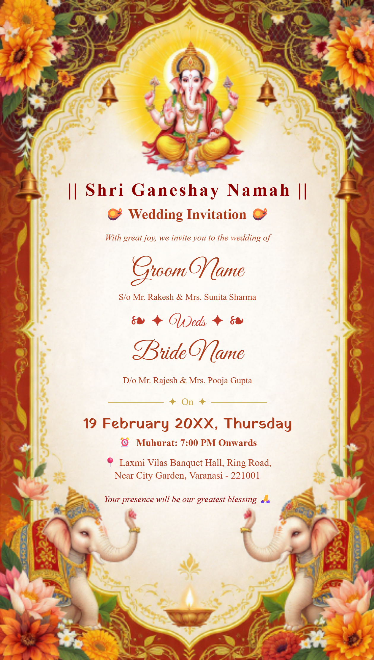 Shri Ganeshaya Namah Hindu wedding invitation card with Ganesh design