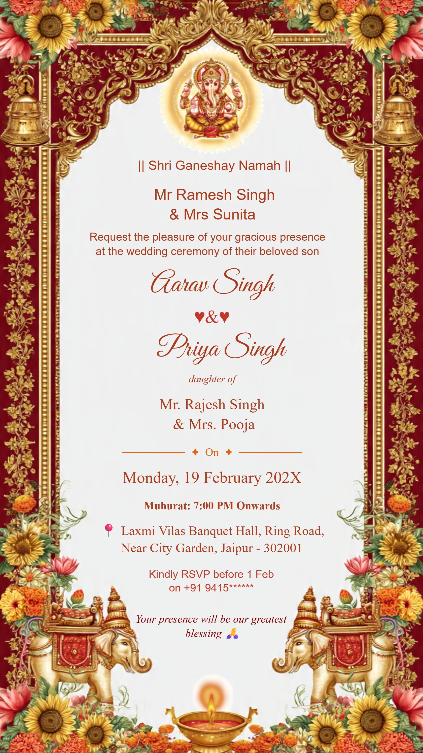 Shri Ganeshaya Namah Hindu wedding invitation card with Ganesh design